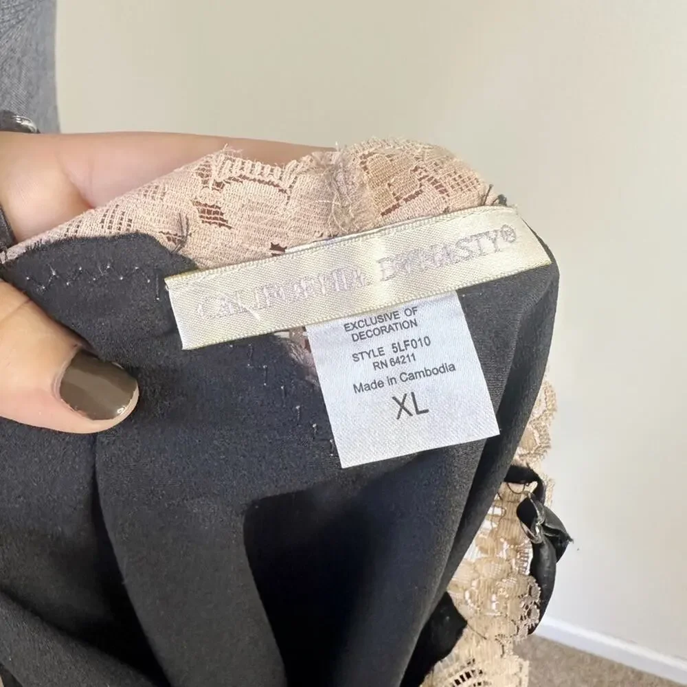 Vintage California Dynasty Black and Cream Lace Chemise XL - Picture 5 of 5